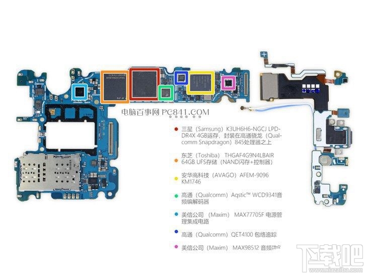 图为三星galaxy s9 主板芯片图解(a面).